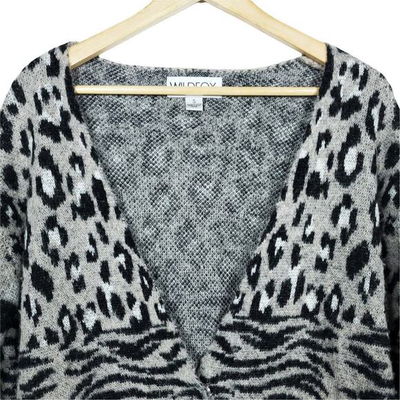 Wildfox Cardigan Small Leopard Zebra Animal Print Black Gray Oversized Cozy - Picture 2 of 8